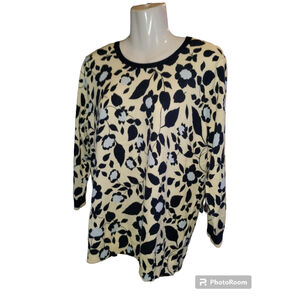 lands end women's scoop neck supima cotton sweater large floral yellow blue nwt